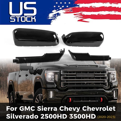 Top+Side Mirror Cover Shell Cap Trim For 2020-23 Chevy Silverado Sierra 2500 HD