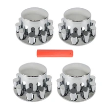 Chrome Semi Truck Rear 33mm Wheel Axle Covers w/ Hub Caps Lug Nuts Set of 4