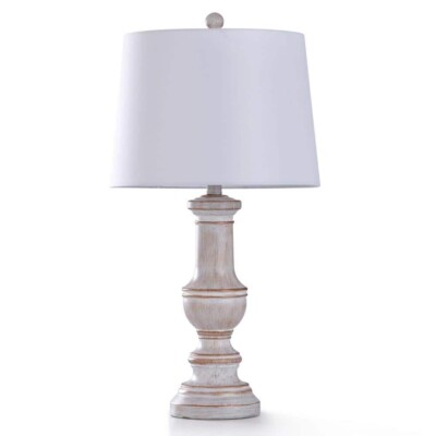Malta 27 in. White Washed Base with Painted Copper Highlights Bedside Lamp