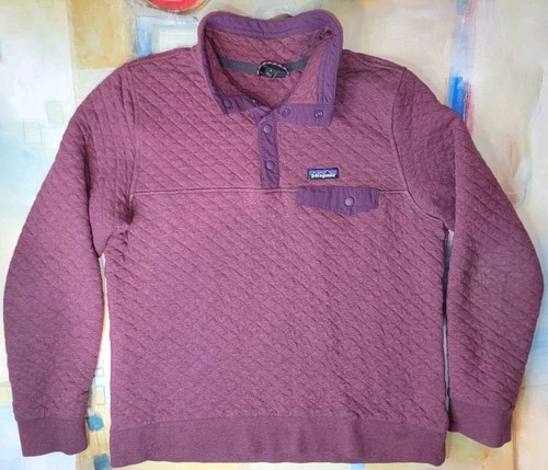 Patagonia Mens L Organic Cotton Quilt Snap-T Pullover Sweater Burgundy SHIPSFAST - Picture 8 of 14