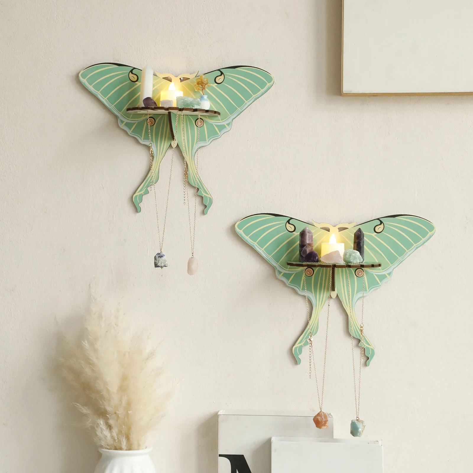 Butterfly Wall Shelf Wooden Floating Shelves Boho Home Decoration Display Stand