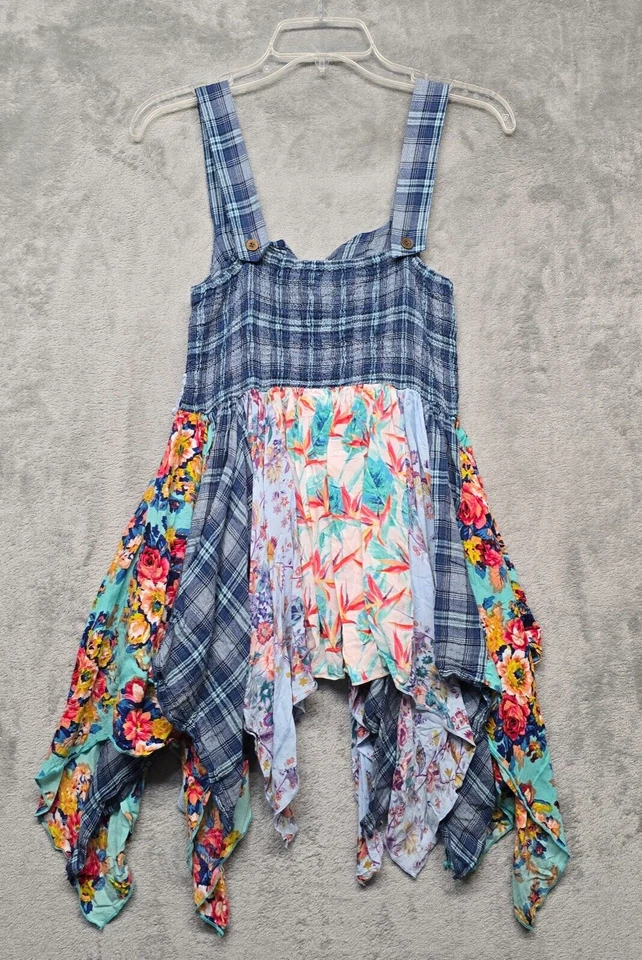 Top Jak Peppar Niñas Talla 12 Azul Cuadros Floral Crochet Borde Pañuelo Dobladillo Foto 2 de 4