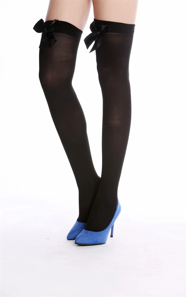 Strümpfe Damenstrümpfe Overknees Stockings Schwarz schwarze Schleife WZ-001BB - Bild 2 von 3