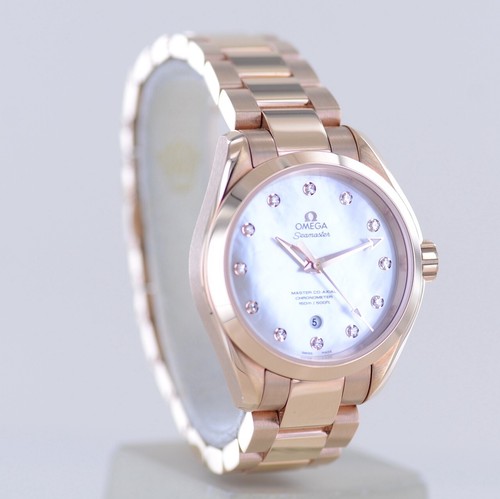 Omega Uhr Seamaster 18K Sedna Roségold Aqua Terra 150m 34mm MOP Dial Diamond B+P - Bild 11 von 18