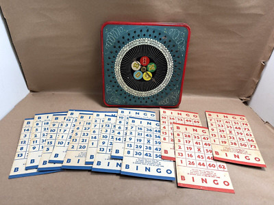 Metal bingo spinner 50s-60s, Pressman Toy Corp. #1166 great paint/graphics Cards