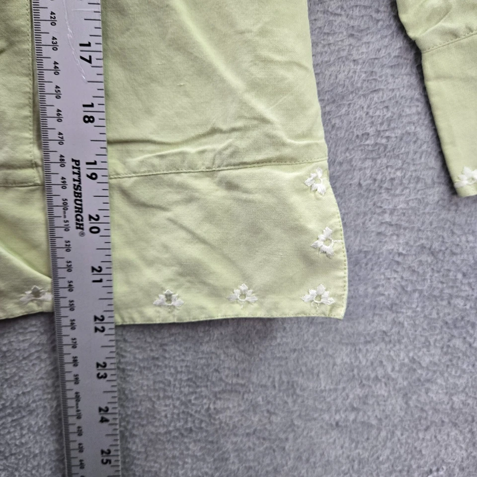 Dressbarn Mujer Abotonada L Verde Floral Seda Lino Cuello Botón Cuello Frontal Foto 4 de 4