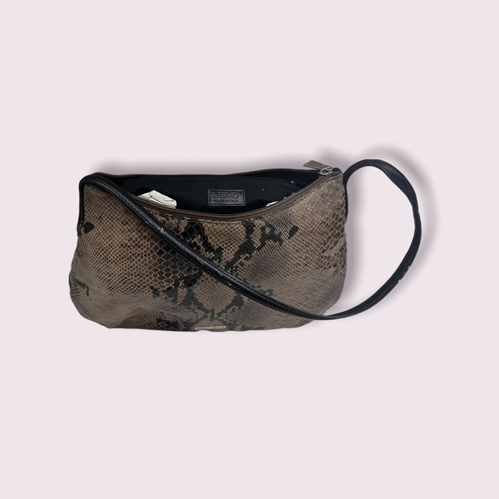 Desmo Leather Python Print Handbag - image 7