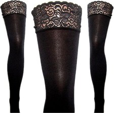 Warme halterlose Strümpfe 100 den blickdicht Microfaser 3D farb. Spitze S - XXXL