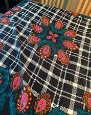 DIANE VON FURSTENBERG THE COLOR AUTHORITY SILK FLORAL PLAID SCARF 42" SQUARE