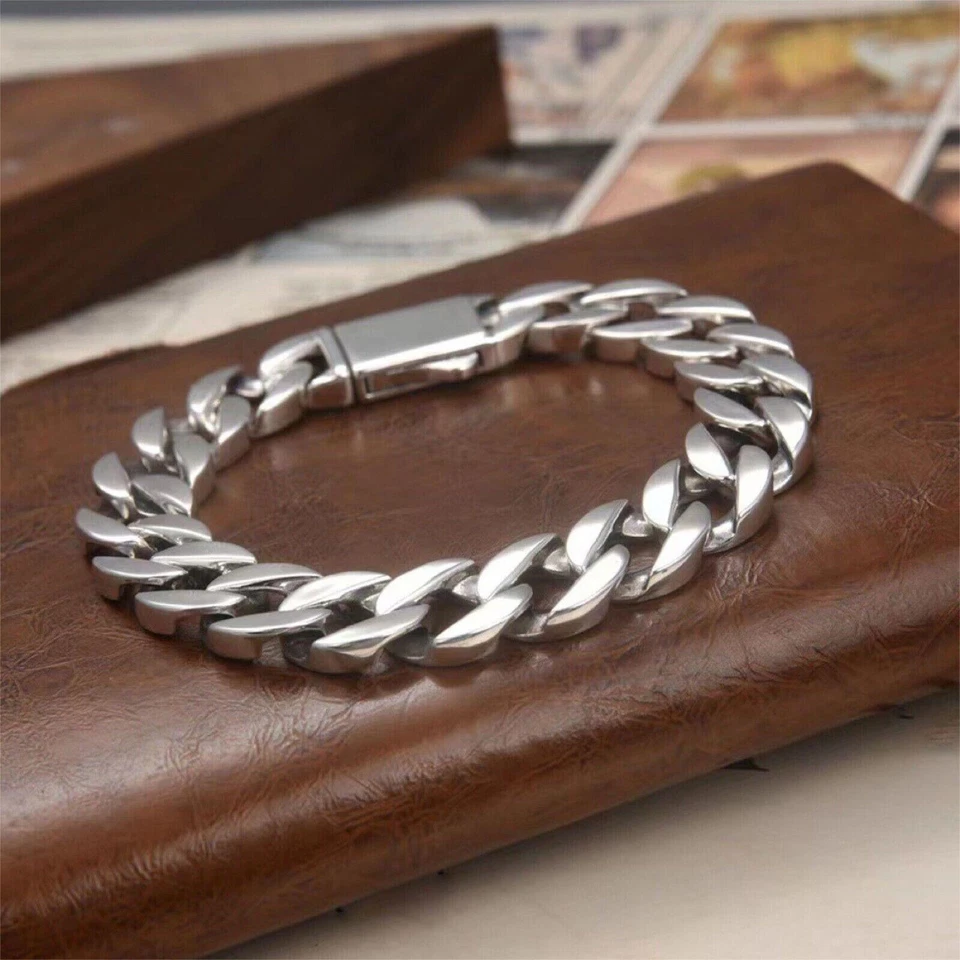 Solid 925 Sterling Silver Chain Men 13mm Cuban Curb Link Bracelet 51g/7.8inch - Image 2 of 4