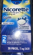 Nicorette 2 MG White Ice Mint Nicotine Gum Coated Smoking Aid 20 Pieces 05/2025