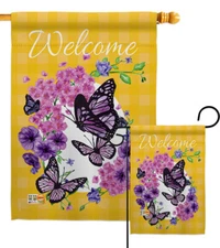 Welcome Butterfly Garden Flag Bouquet Bug Frog Wreath Floral House Yard Banner
