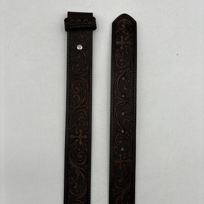 NWOT Nocona Ladies Brown Tooled Floral & Cross Western Belt  display picture 1