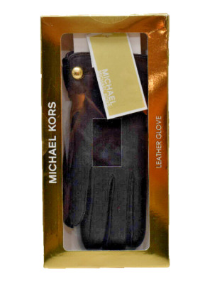 Michael Kors Women's Leather Logo Dome Button Gloves Black Size Small New in Box