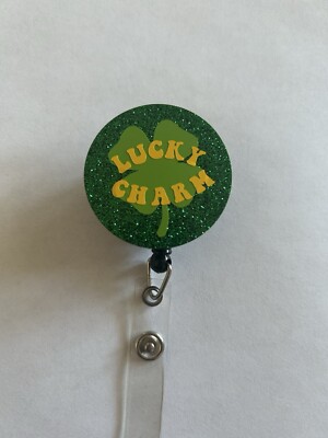 Lucky Charm St. Patrick s Day Shamrock Retractable Name Badge Reel ID Holder