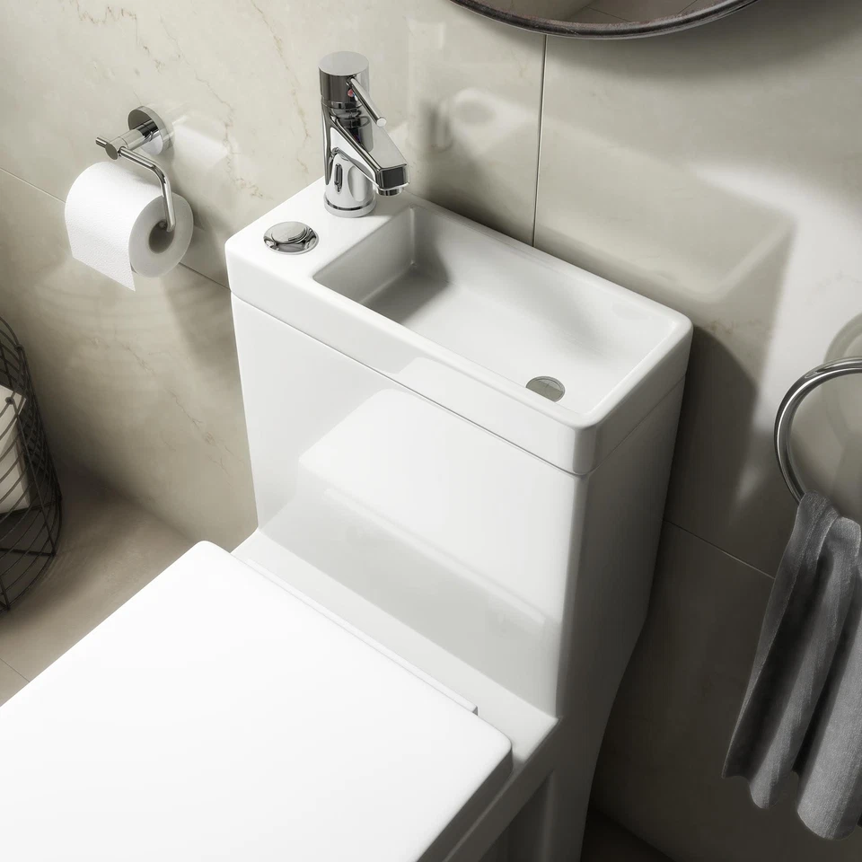 2-in-1 Rimless Close Coupled Toilet & Sink On Top Tap & Waste Dual Flush Modern - Image 2 of 4