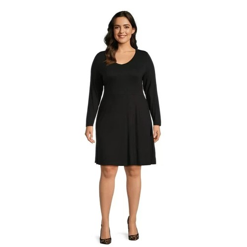 Terra & Sky Women's Plus Size Long Sleeve Swing Dress 0X (14W) Black - Picture 2 of 4