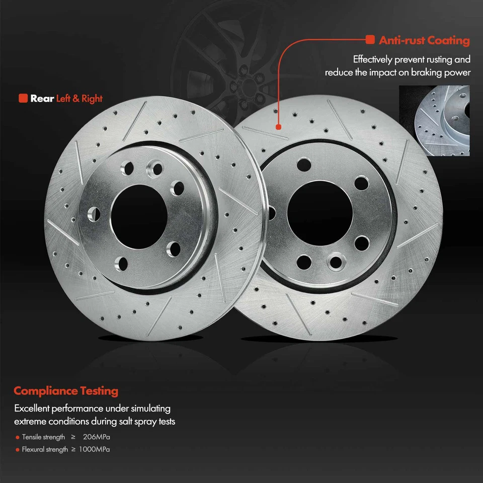 Rear Drilled Brake Rotors & Ceramic Brake Pads for Volkswagen Transporter 10-19 - Image 2 of 4