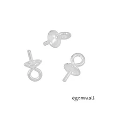 12 Sterling Silver Eye Pin Pearl Pendant Charm Connector Bail w/ 3mm Cup #51767