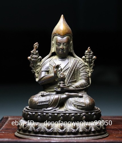 Tibetischer Buddhismus Kupfer Tsongkhapa Guru Lama Zongkapa Meister Buddha Statue 9,8 CM - Bild 2 von 8