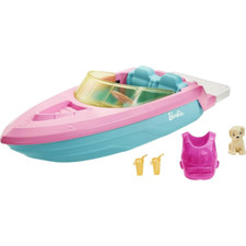 Barbie Boat with Puppy and Themed Accessories Fits 3 Dolls Floats in Water