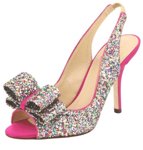 NWB Kate Spade NY CHARM Multi/Sparkle Glitter-Hot Pink Satin Peep Toe Heel  8.5 | eBay
