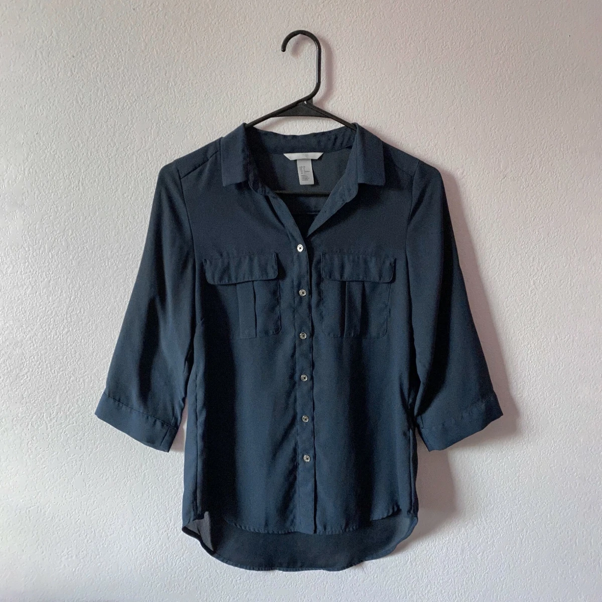 Vacío prosa Hermanos Navy Blue Button Up Long Sleeve Collared Blouse from H&amp;M (women&#039;s  size 4, small) | eBay