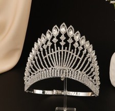 10cm Tall Crystal Tiara Crown Wedding Queen Princess Prom Adjustable For Women