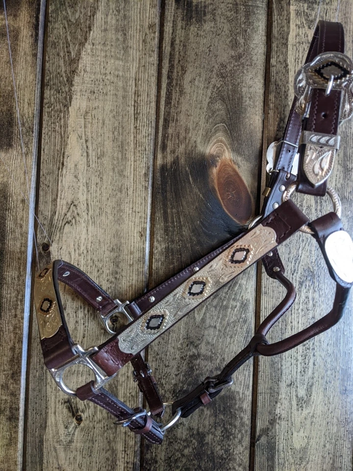 Horse Silver Show Halter - Gold & Black Diamonds - Matching Lead Shank - Image 2 of 4