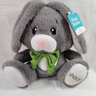 American Greetings Bunny Rabbit Plush Gray White Easter 2022 Green Bow W/ Tags