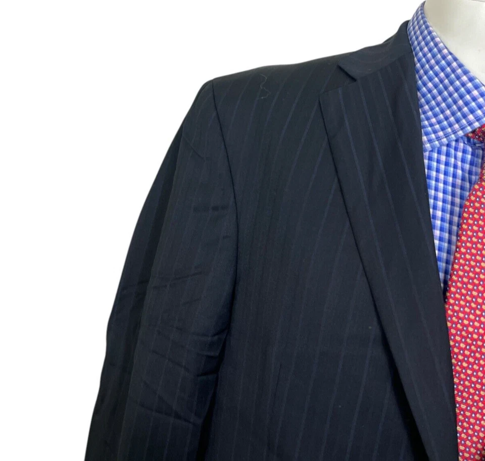 Traje Jack Victor X Zena 2 Piezas A MEDIDA Azul Rayas Seda Lana Chaqueta 43L 34X32. Foto 4 de 4