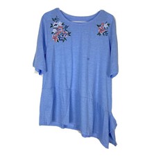 Camiseta Top Lane Bryant Mujer Talla 18/20 Azul Bordada Floral Asimétrica