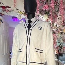 Gucci Men's White Tight-Knit Cardigan Sweater Button V-Neck Long Sleeve M