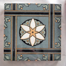 Mintons block printed hearth quality tile reclaimed antique Victorian classic 6"