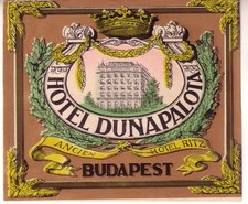 HOTEL LUGGAGE LABEL,HOTEL DUNAPALOTA,BUDAPEST HUNGARY,ART NOVEAU 1920/30 SZ XXL