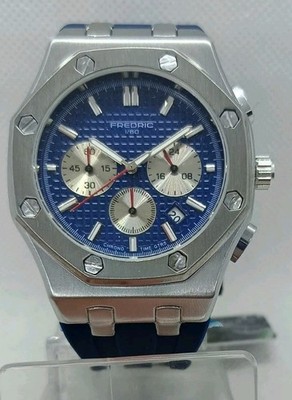 HERRENUHR CHRONO FREDRIC MOD. ROYAL OAK, BLAUES ZIFFERBLATT UND ARMBAND, DATUM