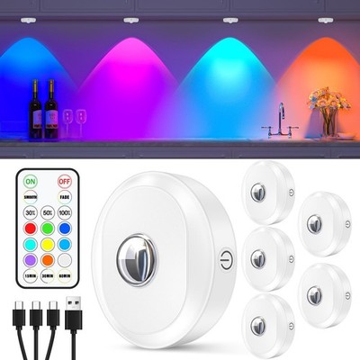 WILLED RGB Rechargeable Puck Lights with Remote Control, Under Cabinet Lighti...