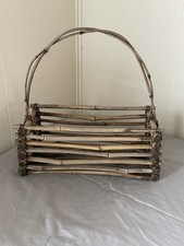 Rustic Bamboo Twig Basket w/ Handle Farmhouse Coastal Cottagecore Storage