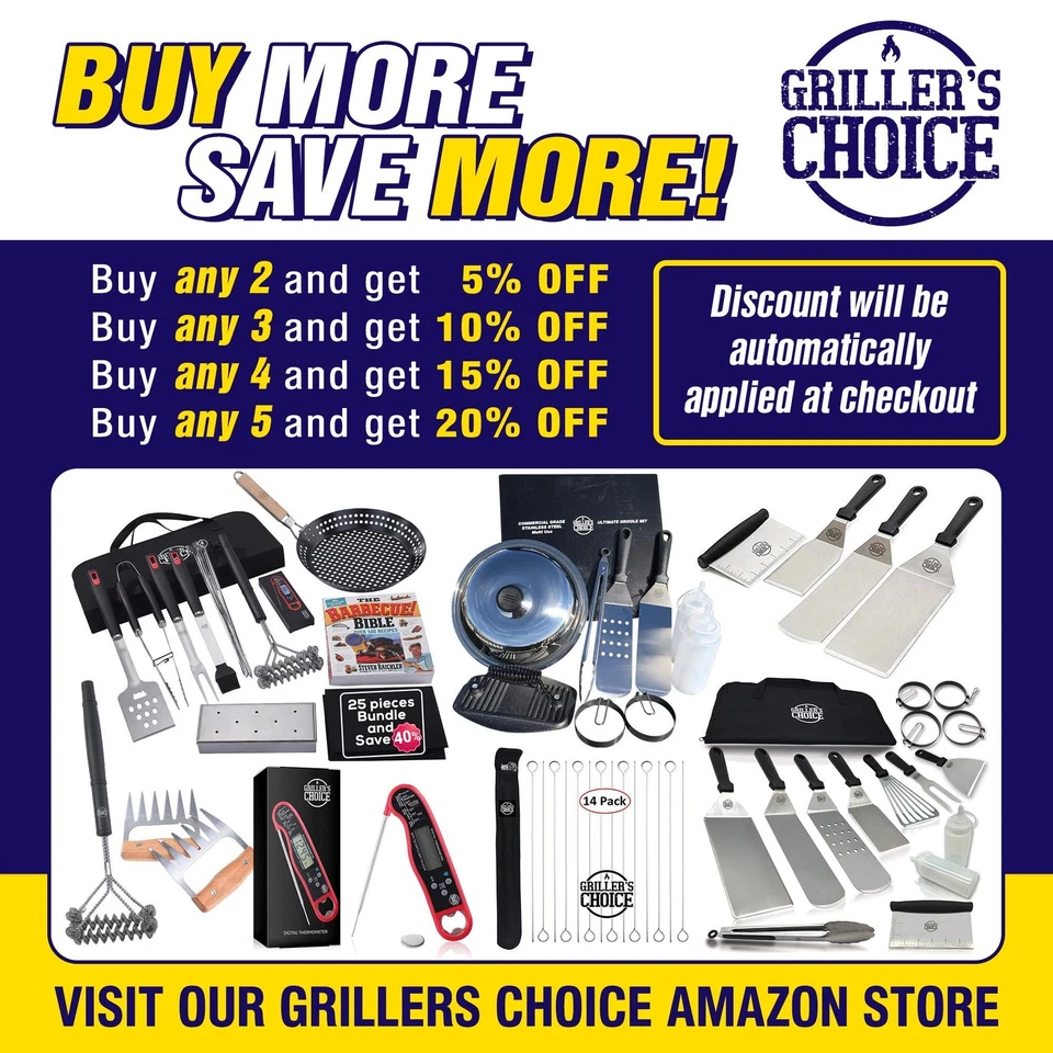 Grillers Choice - Juego de accesorios de plancha definitivo - Juego de espátulas de metal para planas... Foto 2 de 4