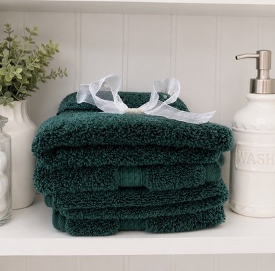 Teal Washcloth Set 4 Dark Green Superior 12x12 Square Towels Egyptian Cotton LN