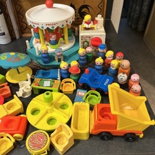 ENORME Lote De Colección FISHER PRICE Little People Carrusel de Madera (Funciona) Coches Parrilla