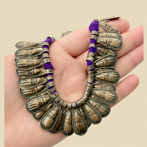 Ethiopian Handmade Silver Alloy Necklace Purple Cord Ethnic Jewelry - product listing photo