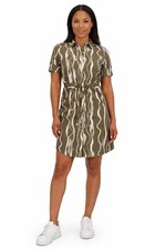 NWT Halston Women's S Green & White Wavy Stripe Shirt Dress Short Sleeves B0526