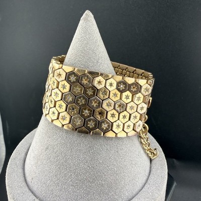 Vintage Trifari Bracelet Honeycomb Thick Rhinestone 6.5  READ
