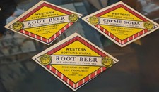 Lot de trois étiquettes soda crème Western Bottling Works San Francisco