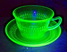 Uranium Vaseline Green Roulette "Many Windows" Cup And Saucer