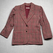 Vintage Saint Laurent Rive Gauche Houndstooth Blazer Red Cream Two Button Sz 44