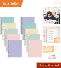 Elegant 10 Pack Spiral Notebooks - College Ruled, 3-Hole Punched, Pastel Colors