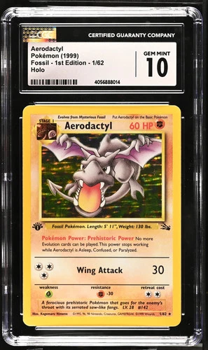 1999 Pokemon Fossil Aerodactyl Holo 1/62 1st Edition CGC 10 #1/62