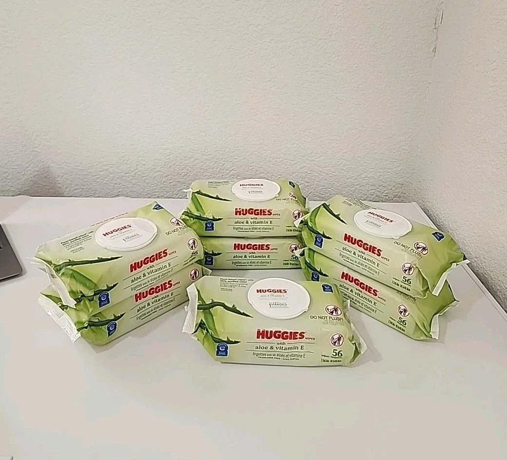 Lot Of 7 Huggies Aloe & Vitamin E Wipes, Unscented, 7 Pack, 56 ct Each New